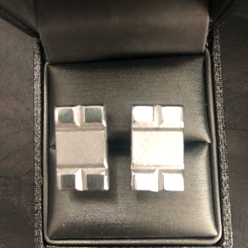Men's Silver Rectangular Geometric Cufflinks